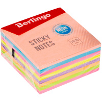Блок для записей с клейким краем Berlingo 8 цветов, неон, 76х76мм, 400 листов