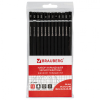 Набор чернографитных карандашей Brauberg Touch line 5H-5B, 12шт, черный корпус